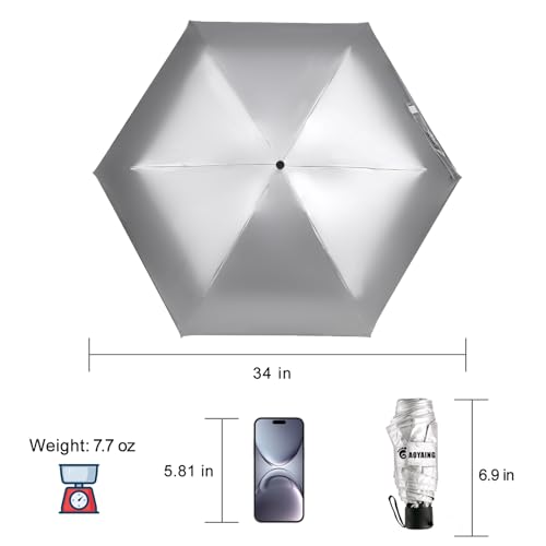 GAOYAING Compact Travel Umbrella with Case Sun&Rain Lightweight Small and Compact Suit for Pocket 34 Inches - color: Sliver, size: 34 Inches