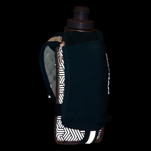 Nathan SpeedDraw 2 Insulated Handheld Running Water Bottle Flask – Double-Wall Insulation, Ergonomic Grip, Blast Valve Cap, Phone & Key Storage Pockets, Reflective Design - 18oz Insulated - Deep Teal - color: Deep Teal 18oz Insulated