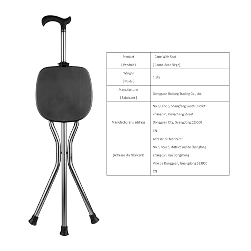 Yayayo Hold 440 lbs Folding Canes with Seat Walking Stick Height Adjustment Cane Seat Capacity Frosted Handle with Magnetic Therapy Stone Crutches Stool - color: Square Black
