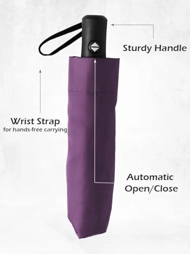 Windproof Travel Umbrella - Compact, Light, Full Automatic Open/Close - Folding Backpack Umbrella for Rain & Sun UV Preotection For Men & Women, Unbreakable 8 Fiberglass Ribs UK Design - color: Mulberry