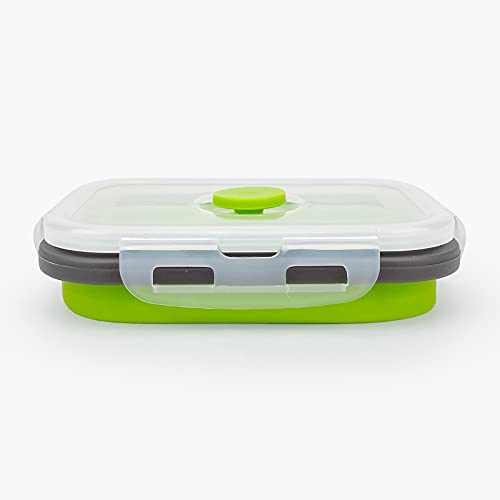 CCyanzi 3piece Collapsible Food Storage Containers with Lids, Silicone Lunch Container, Microwave & Freezer Safe, Space Saving for Kitchen Cabinet and Camping Backpack,(green gray) - color: green with gray