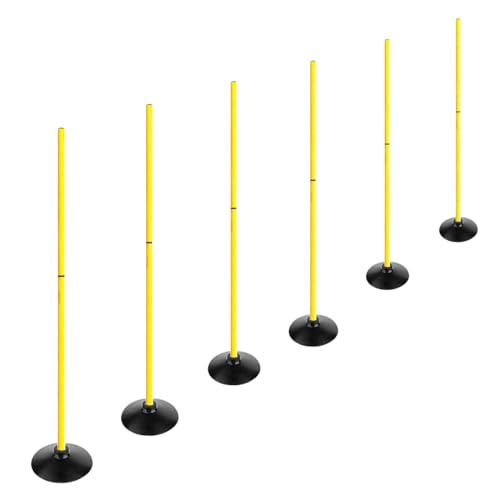 TNZMART 4.9FT Training Agility Poles Detachable Soccer Training Sticks Multi-Purpose Slalom Boundary Poles with Rubber Bases - style: Pack of 6