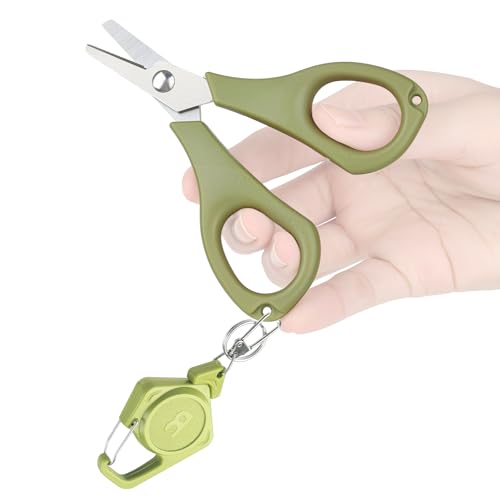 Booms Fishing Scissors for Braided Line: Braided Line Cutter with Zinger Retractor for Saltwater and Freshwater - Micro Serrated Shears Multi-Function Fishing Snips, S01 3.9" Green - color: Green_1