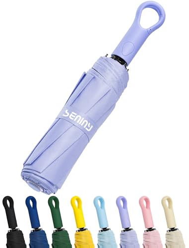 Seniny Umbrellas for Rain with Ring Buckle - Travel Umbrella Compact for Backpack, Car, Walking, Automatic UV Umbrella for Sun Protection, Small Portable & Folding Umbrellas for Windproof, Women Kids - color: Purple