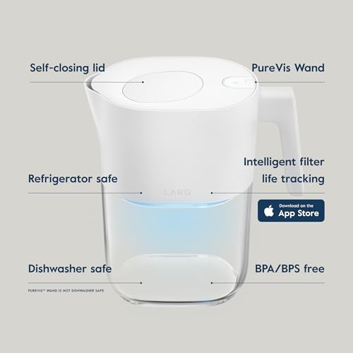 LARQ Hydrated Cheer Gift Set Pitcher PureVis 1.9L, Self-Cleaning UV Water Filter Pitcher for Tap and Drinking Water + Swig Top 34oz, Insulated Water Bottle With Built-In Silicone Handle