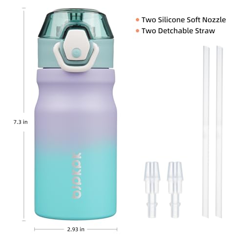 BJPKPK 14 oz Insulated Water Bottle, Straw, Handle, Stainless Steel Flask | Leak Proof Locking Lid, Double Wall Vacuum, Keeps Hot/Cold, BPA Free, Dishwasher Safe, Travel & Sports, Lavender Green - color: Lavender Green, size: 14 Ounces