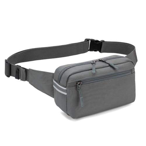 Mini Hiking Waist Bag, 3-Pocket 1.7L RFID Blocking Fanny Pack for Men Women - color: Grey