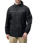ZITY Mens Rain Jacket with Lining Waterproof Lightweight Rain Coats Packable Hooded Windbreaker for Hiking Golf Cycling - color: Black, size: Small