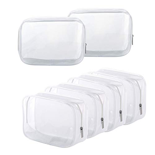 BEFORYOU 6 Pack Clear Toiletry Carry Pouch, White, Small TSA Approved | Zipper Portable Plastic Cosmetic Bag Waterproof, For Vacation Travel Bathroom and Organizing - size: Small bags only
