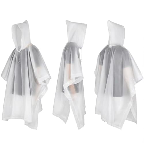 UPSEN Rain Ponchos for Adults, 2 Pcs Reusable Raincoats Coats Jackets Emergency for Women Men with Hood - color: White