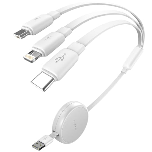 LISEN Multi Charging Cable, 3 in 1 Charging Cable, Retractable Car Charger with Type C/L/Micro USB Ports for iPhone 16 15 14 Pro Max/Samsung Galaxy S25/PS/Kindle, Multi Chargers for All Devices, White - color: White, size: 3.7FT