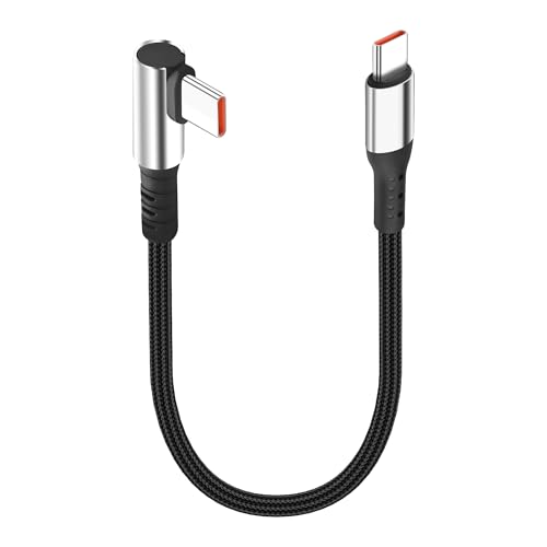 Short USB Type C Charging Cable Right Angle USB C Short Cable 6A Fast Charging Cord 90 Degree Type C Charger Cable for Car Cell Phone Tablet and USB C Devices 9.8in (Right Angle C to C) - style: Right Angle C to C