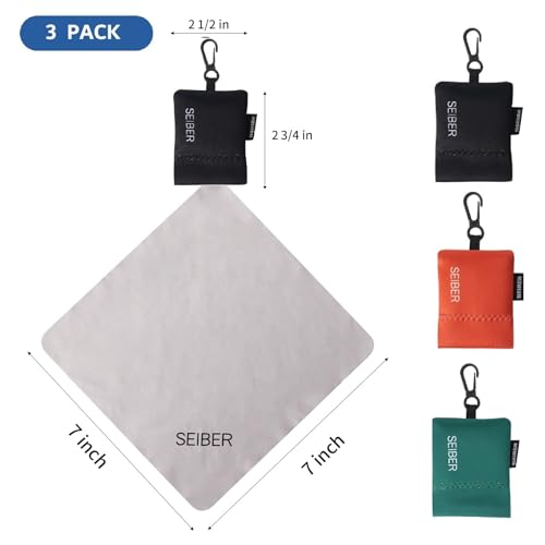 SEIBER Microfiber Eyeglass Cleaning Cloths with Pouch,3P, BK OR GRN | For Glasses, Camera Lenses, Laptop Screens, Self-Closing Bottom,Ultra-Soft, Scratch-Free - color: BLACK,ORANGE,DARK GREEN