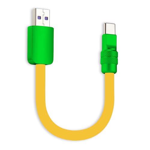 chubbycable 120W Short USB A to C Charging Cable, Yellow+Green, 0.82FT | Premium Zinc Alloy Connectors, 6mm Silicone Extra Thick, 45,000+ Bend Tested, E-Marker Chip, Stable 480Mbps Data Transfer - color: Yellow+Green, size: 0.82 ft, style: USB A-Type C