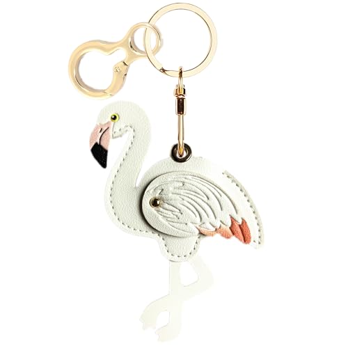 Leather Keychain holder Protective Case Compatible with Apple AirTag - color: White Flamingo