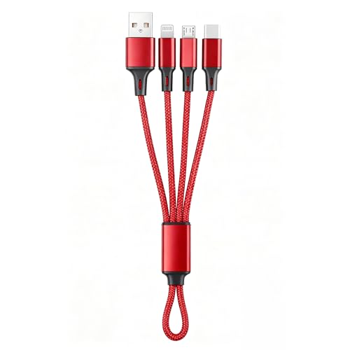 IFLASH MicroUSB/Type C Cable (3in1), 3 in 1 Multi USB Charging Short 8” Keychain Cord Compatible with Galaxy S10 S9 S8, iPhone 17 16 15 14 13 12 XS MAX XR 8 7 6 Plus (Red) - color: Lightning + TYPE C + Micro (red)