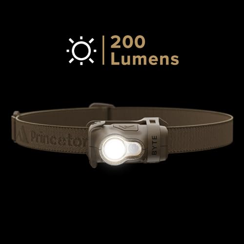 Princeton Tec Byte Multi-Mode 200 Lumen LED Tactical Headlamp, Tan | Multi-Beam IPX4 Water Resistant, Essential Outdoor Accessory, Hiking, Backpacking, Camping, Running, and Safety Preparedness - color: Tan