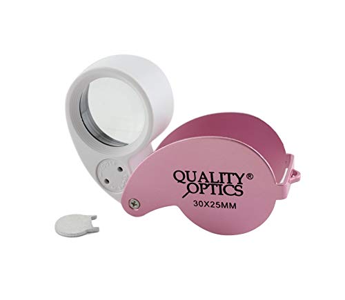 USA Folding Jewelers Loupe Style Pocket Magnifier - style: 30x Illuminated (Pink)