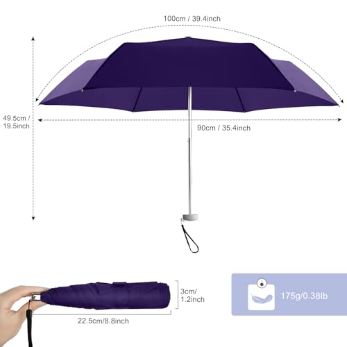 Lejorain Travel Umbrella Compact Flat Small Folding Windproof Lightweight for Women Men - color: 12.Dark Purple