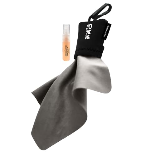 SPUDZ Pro | 10" x 10" Microfiber Cloth Screen & Lens Cleaner w/ 4ml Bottle | - color: Black w/ Bottle of FogzOFF