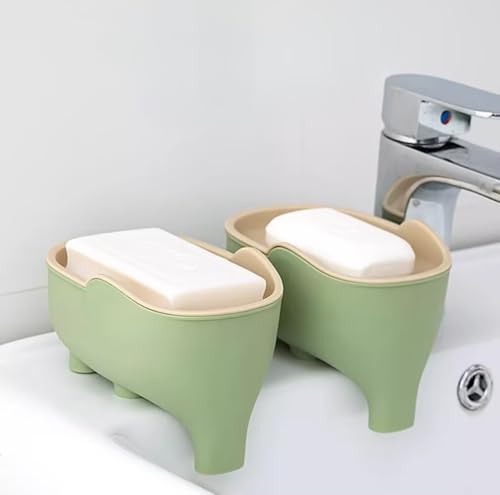 2 Pack Cute Elephant Soap Dish Holder Tray Plastic Sink Self Draining Suitable for Kitchen Bathroom Bar Shower Bath Kitsch Large Shelf Drainage,Green+Blue - color: C-green+blue