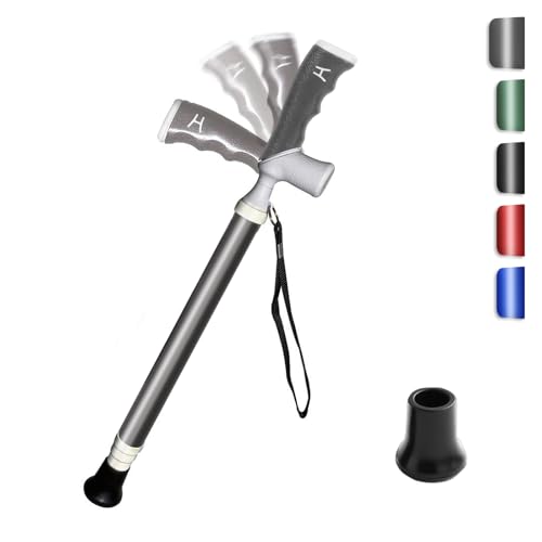 Titanium Alloy Walking Cane for Men & Women – Foldable & Adjustable Walking Stick with 2-in-1 T/L Ergonomic Handle, Lightweight & Heavy Duty Collapsible - color: gray