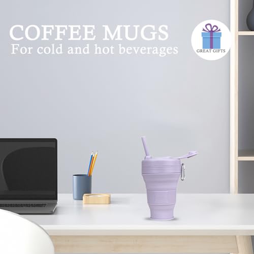 Silicone Coffee Cup with Straw lid Collapsible Cups for Traveling 20oz Lightweight Folding Water Mug for Picnic Hicking Camping Climbing - color: Purple