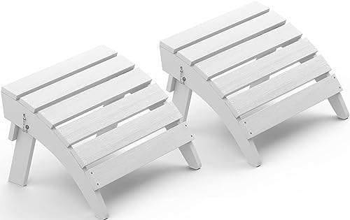 SERWALL Folding Adirondack Ottoman Set of 2, No-Assembly Outdoor Footstool, High Impact Polystyrene Folding Adirondack Footrest, White - color: White, size: 2 Pcs