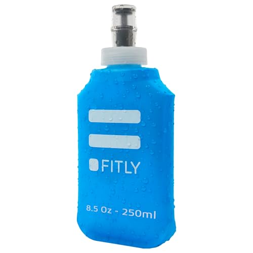 FITLY Soft Flask - Shrink As You Drink Soft Water Bottle for Hydration Pack - Folding Water Bottle Ideal for Running, Hiking, Cycling, Climbing & Rigorous Activity - color: Blue, size: 8.5 Ounces
