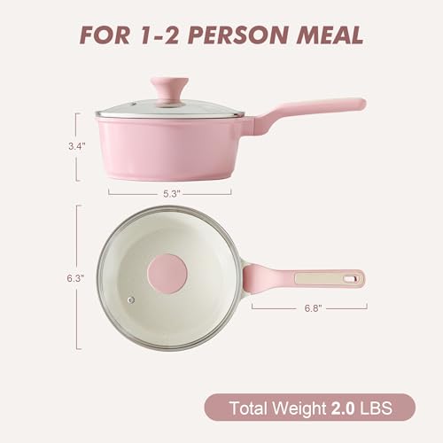 SENSARTE Ceramic Nonstick Saucepan with Lid 1.5 QT, PTFE/PFAS Free, Pink | Small Kitchen Cooking Pot with Stay Cool Handle, Induction Compatible, Ceramic Coating - color: Sakura Pink, size: 1.5 Quarts