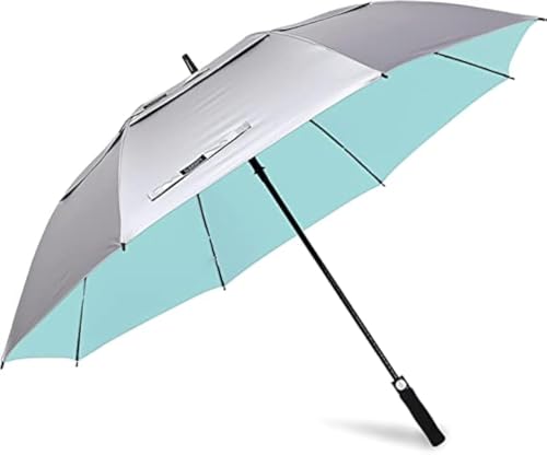 G4Free 47/54/62/68 Inch UV Protection Golf Umbrella Oversized Sun Umbrella | UPF 50+, Auto Open, Vented Double Canopy, Extra Large Coverage, Heavy Duty, Windproof Stick Umbrella - color: Lake Blue/Silver, size: 47 inch