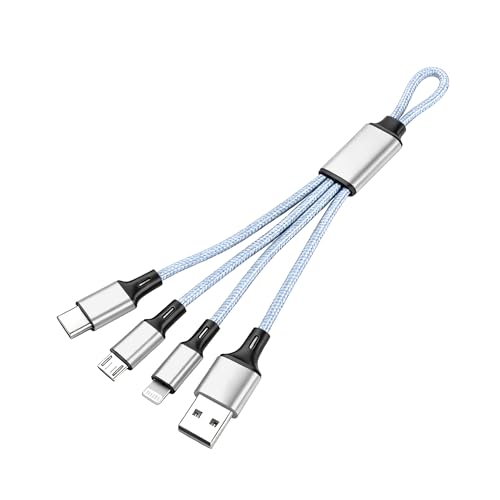 IFLASH MicroUSB/Type C Cable (3in1), 3 in 1 Multi USB Charging Short 8” Keychain Cord Compatible with Galaxy S10 S9 S8, iPhone 17 16 15 14 13 12 XS MAX XR 8 7 6 Plus (Silver) - color: Lightning + TYPE C + Micro (Silver)