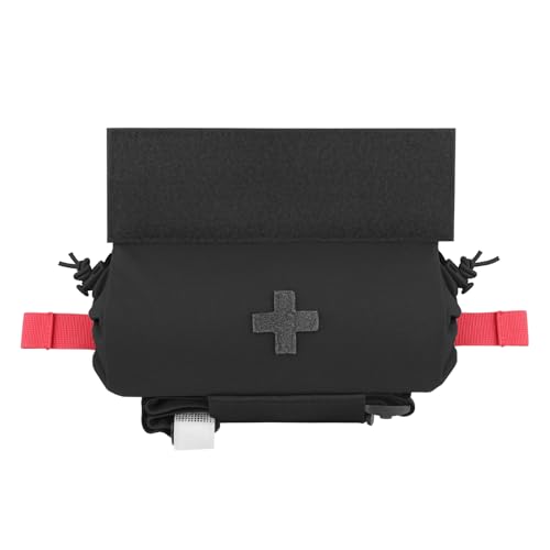 PETAC GEAR Tactical First Aid Drop Dump Pouch, Micro Medical Trauma Roll Up Drop Pouch EMT IFAK Sub Abdominal Carrying Bag with Hook-N-Loop(BK) - color: Bk