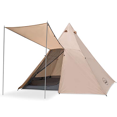 KAZOO Family Camping Tent Large Waterproof Tipi Tents 8 Person Room Teepee Tent Instant Setup Double Layer - color: Off-white