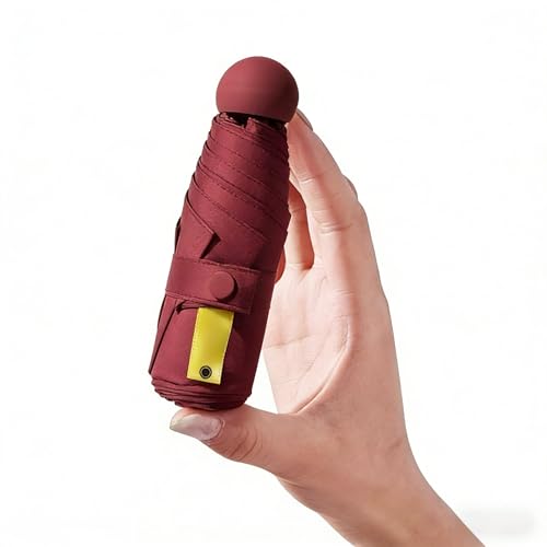 Travel Umbrella Portable Compact Umbrellas Pocket Mini for Purse Umbrellas for UV Small Backpack with Case Folding for Women - color: Burgundy