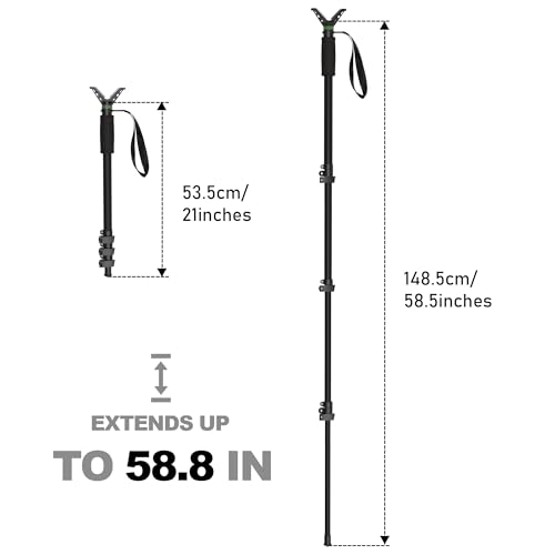 UUQ M4 Carbon Fiber Monopod Shooting Stick and Gun/Rifle Rest, 4-Section Adjustable Height, Durable and Lightweight Versatile Trekking Pole, Portable Compact for Hunting, w/Spike Foot