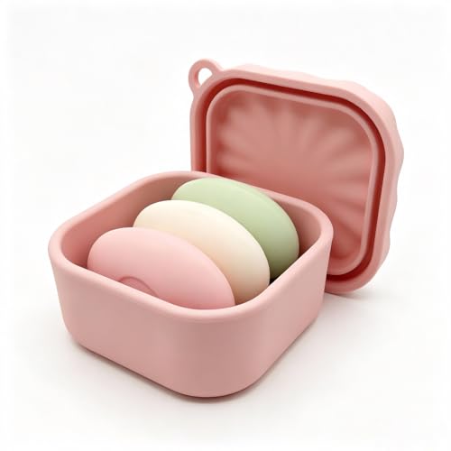 Silicone Travel Soap Case, Leak Proof Soap Dish Holder with Drainage, Shower Container for Kitsch Shampoo Bars & Standard Soaps Traveling Accessories for Gym Camping (Pink, Square) - color: Pink