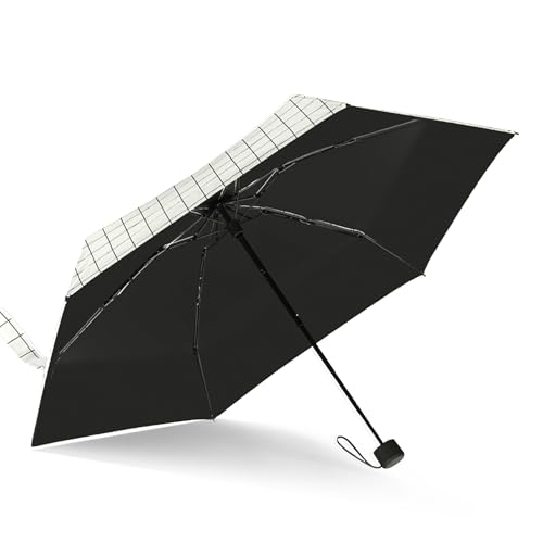 GAOYAING Compact Travel Umbrella with Case Sun&Rain Lightweight Small and Compact Suit for Pocket 34 Inches - color: White Grid Pattern, size: 34 Inches