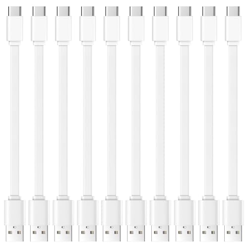 1ft Flat USB A to USB C Cable, Short Fast Charging Cord 10-Pack, White - color: White, size: 1 Foot
