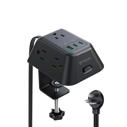 TROND Desk Clamp Power Strip, Desk Charging Station with USB C PD 20W | Desk Surge Protector with 5 AC Outlets, Fit 1.97in Tabletop Edge Thick, Extension Cord 6ft for Home Office Accessories, Black - color: Black, size: 6FT (2C1U & PD 20W)
