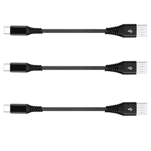 [Apple MFi Certified] Short iPhone 17 Charging Cable for PowerBank, 3Pack 8 Inch USB-A to Type-C USB-C Charger Cord for iPhone Nylon Braided Fast Charging Data Syncing Cable for iPhone/iPad/Airpods - color: Black 3Pack