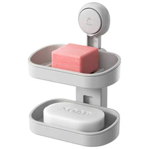 TAILI Soap Holder, Soap Dish for Shower Suction Cup, Bar Soap Holder, Grey | 2 Layer Removable Soap Holder Shower, Soap Tray for Shower Wall, No drill Sponge Holder, Bathroom & Kitchen, Bath Accessories - color: Grey, size: 2 Tier