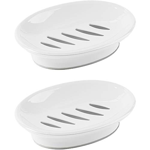 WYOK 2-Pack Soap Dish Plastic Soap Holder with Drainage for Shower (White) | Bar Soap Tray, Soap Case with Drain, Keep Soap Dry, Self Draining, Non-Slip, Easy Cleaning, For Bathroom Kitchen Sink - color: White