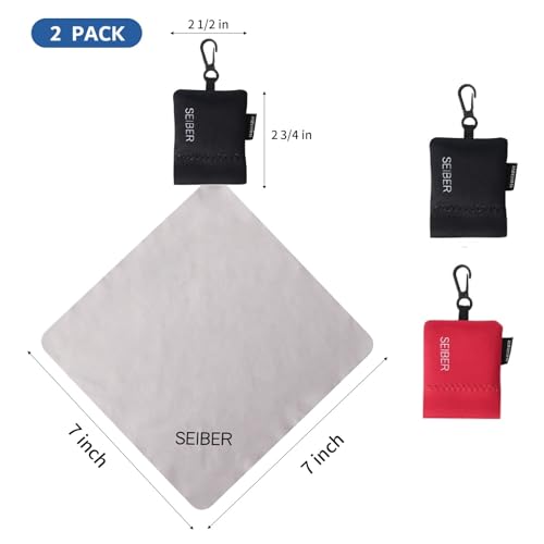 Seiber Microfiber Eyeglass Cleaning Cloth with Neoprene Pouch,2PCS, BKRED | 7x7 inch Cloth For Sunglasses, Laptops, Cameras, Screen,Self-Closing Bottom - color: Bk Red-(2pack)