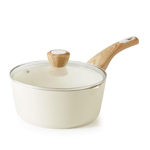 SENSARTE Ceramic Nonstick Sauce Pan with Lid, 2.5 Quart Saucepan with Double Spout, Large Cooking Pot, Non toxic Kitchen Sauce Pot, Non stick Saucier Pan, Induction Cookware, PFOA PTFE PFAS Free - color: Ceramic White, size: 2.5 Quarts