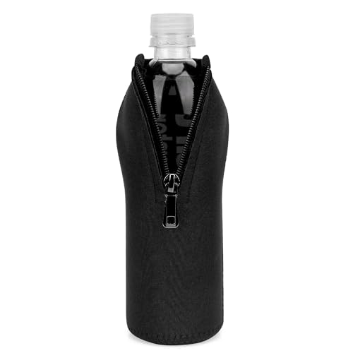 Linkidea Disposable Water Bottle Sleeve Compatible with Smartwater 16.9/20Fl Oz, Evian 16.9Fl Oz, Insulated Neoprene Plastic Bottled Water Cover with Lockable Zipper (1 Pack/Black)