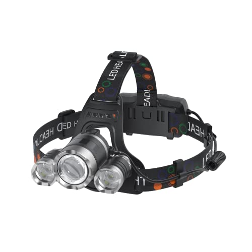 LED Headlamp Rechargeable, 6000 Lumens Super Bright Head Lamp, USB Rechargeable Headlight Flashlight with 3 LED Lights, 4 Modes, Zoomable, 90° Adjustable, Hiking, Hunting, Running, Fishing - color: Silver
