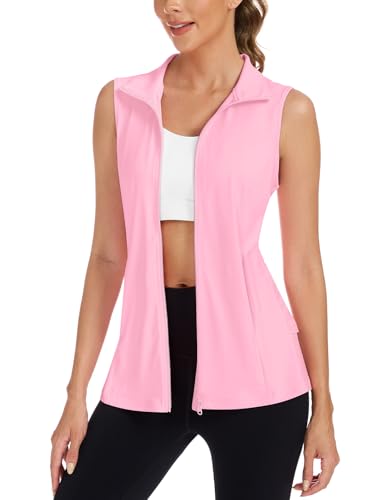 LURANEE Women's Golf Vest with Pleated Tennis Skirt Hem Lightweight Full Zip Sleeveless Athletic Shirts with Pockets - color: Pink, size: XX-Large