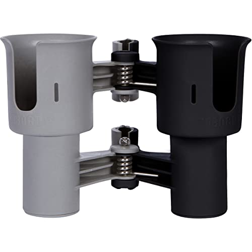 ROBOCUP, (Black&Gray), Patented Clamp On Boat Cup Holder | Multifunction Dual Drink Caddy for Fishing Poles, Tools, Net, Gaff | Portable Storage for Boating, Beach, Umbrellas, Golf Carts, Strollers - color: Black & Gray, size: Standard Spring