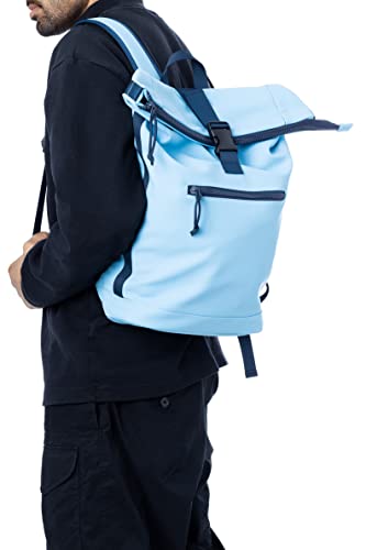 X RAY Roll Top Laptop Backpack for Men Women, PU Leather Expandable Roll Up Backpack Capacity Adjustable 22L & Fits 15.6" Laptop, Carolina Blue/Navy - color: Carolina Blue/Navy